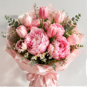 郁金香芍药花束正面示意